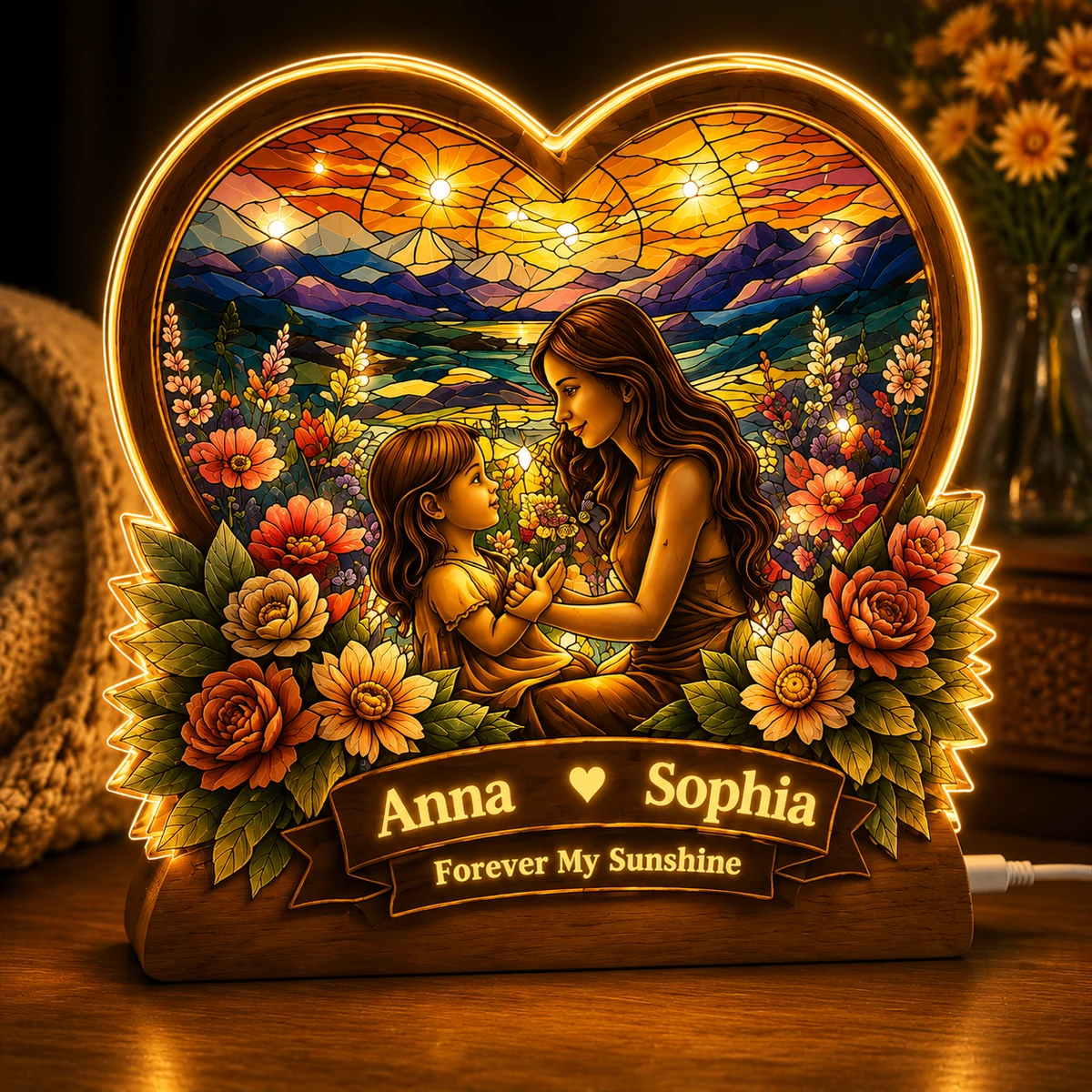 Personalized "Forever My Sunshine" Stained Glass Heart Led Acrylic Night Light