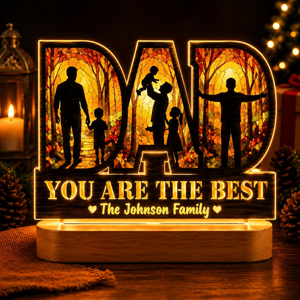 Personalized "Dad You Are The Best" Stained Glass Led Acrylic Night Light