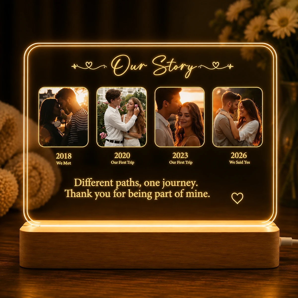 Personalized "Our Love Story" Timeline Multi-Photo Led Acrylic Night Light