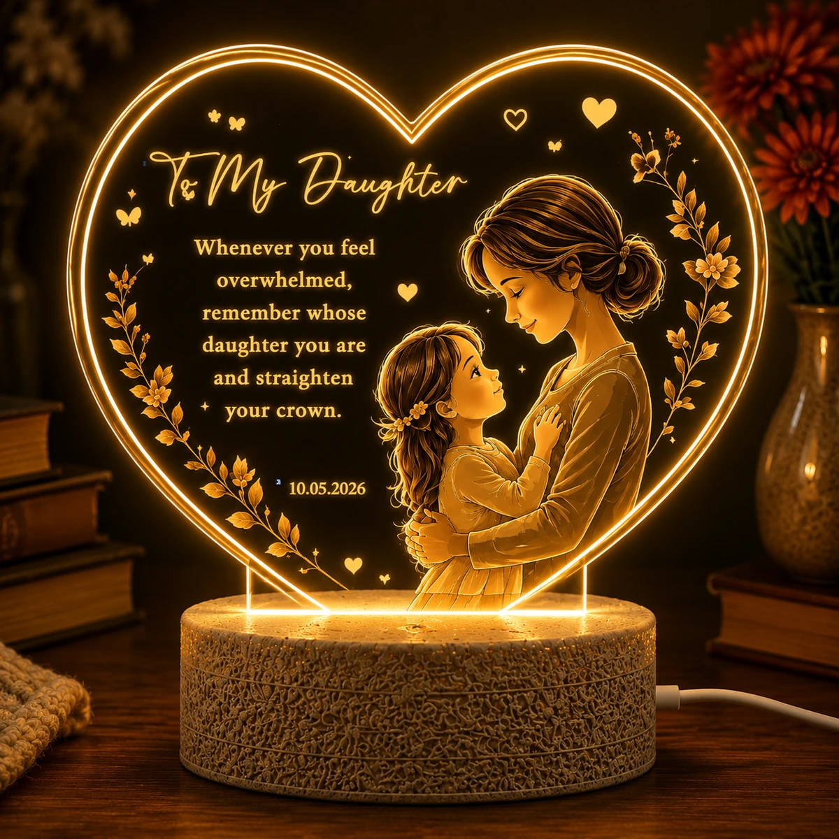Personalized "To My Daughter" Inspirational Heart Led Acrylic Night Light