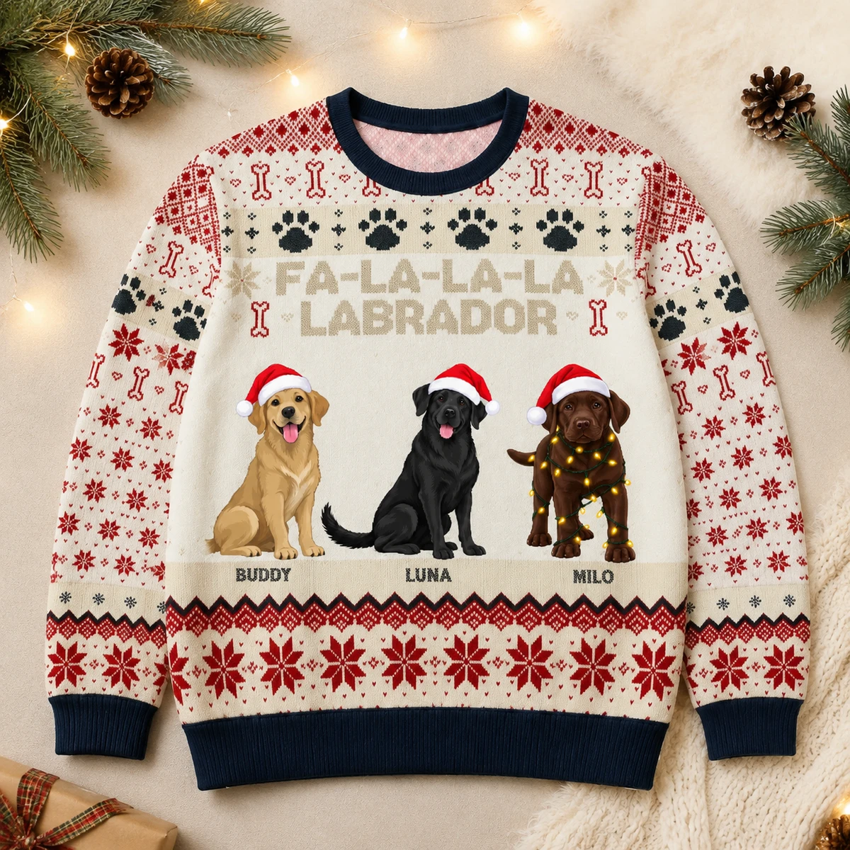 Fa-La-La-La-Labrador Dogs Sweatshirt - Choose Your Dog Personalized Christmas Sweater