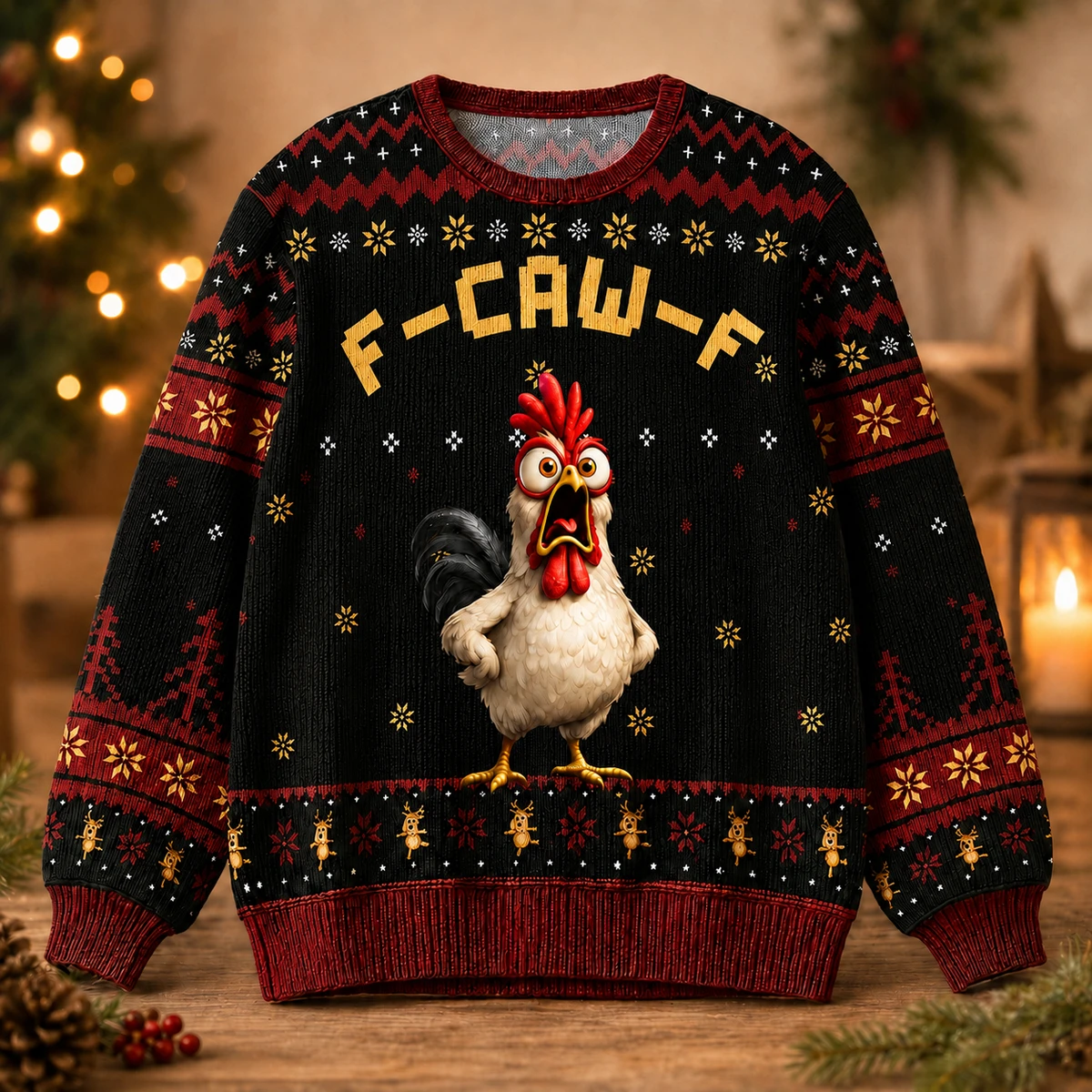 Custom Chicken Character Ugly Christmas Sweater