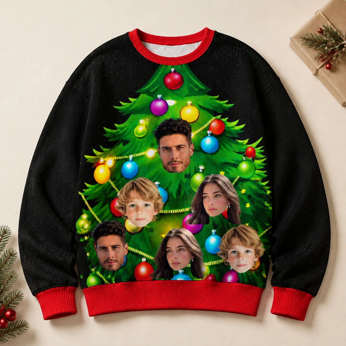 Custom Face Walking Christmas Tree - Custom Face Family Christmas Sweater