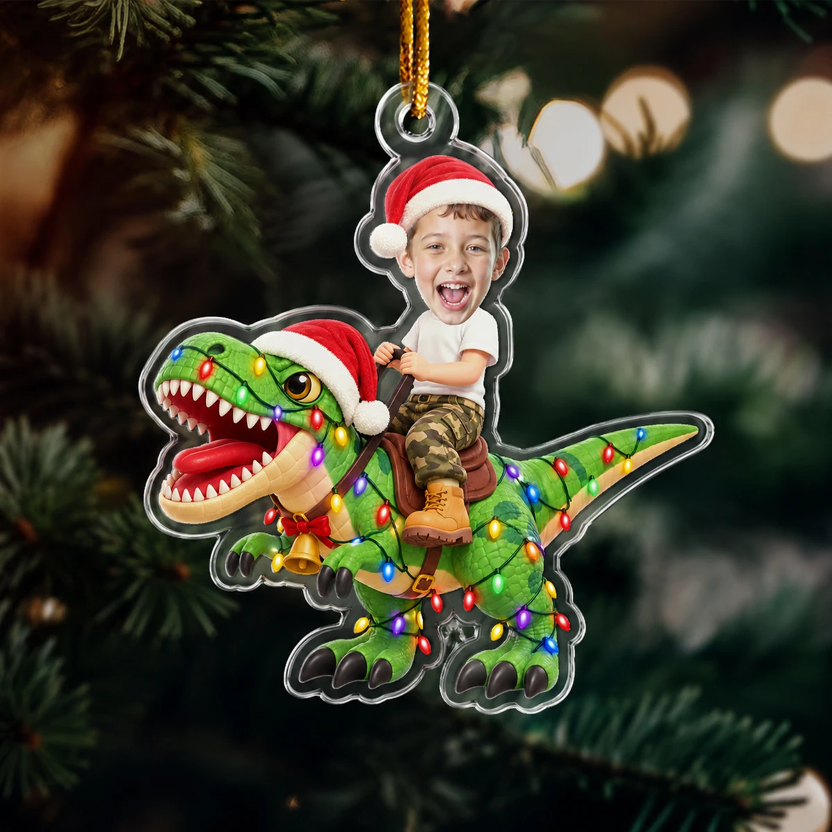 Cute Kid Xmas Dinosaur Unicorn Flamingo Alien - Personalized Kids Photo Ornament