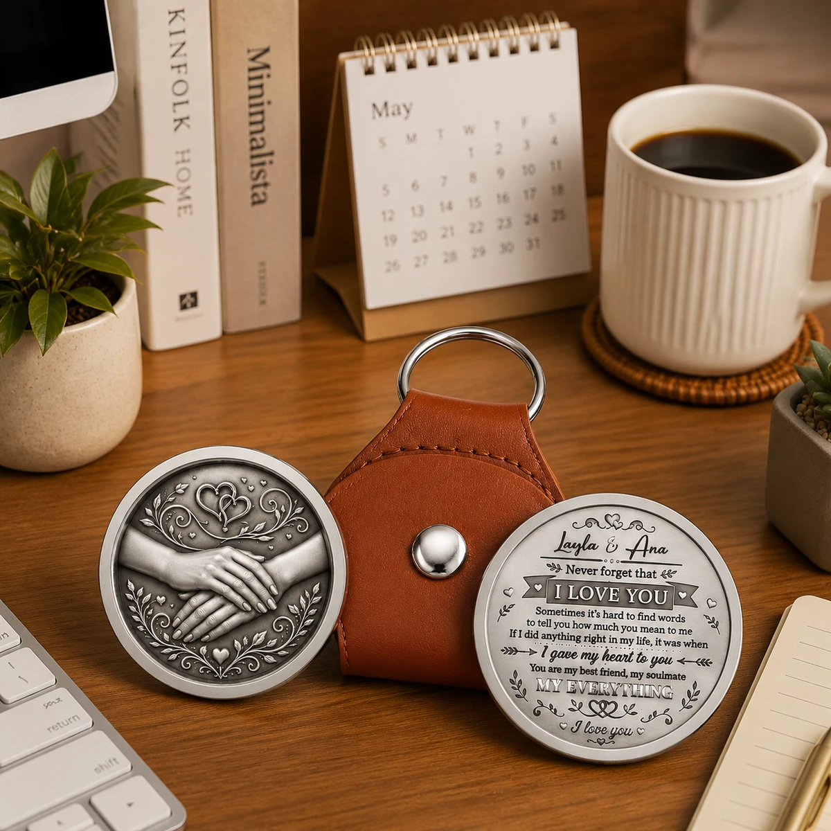 3d Effect My Husband My Wife My Soulmate My Everything - Personalized Leather Pocket Hug