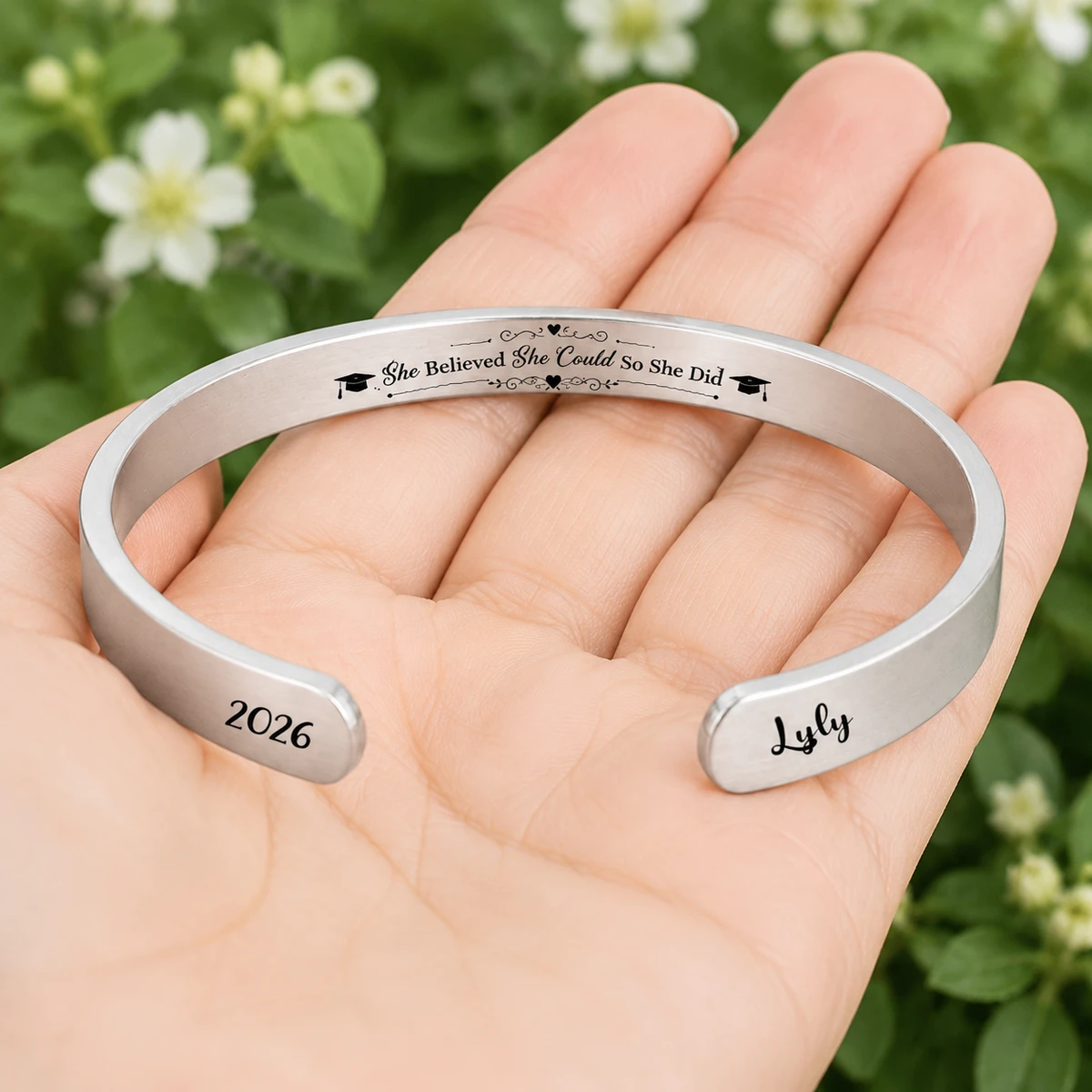 She Believed She Could So She Did Graduation - Personalized Bangle Bracelet Cuff