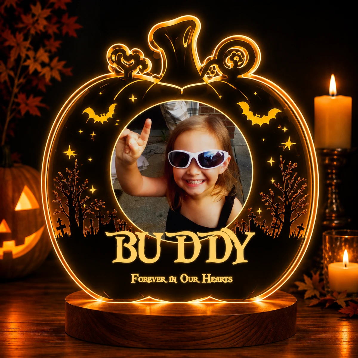 Personalized "Forever In Our Hearts" Pumpkin Photo Led Acrylic Night Light