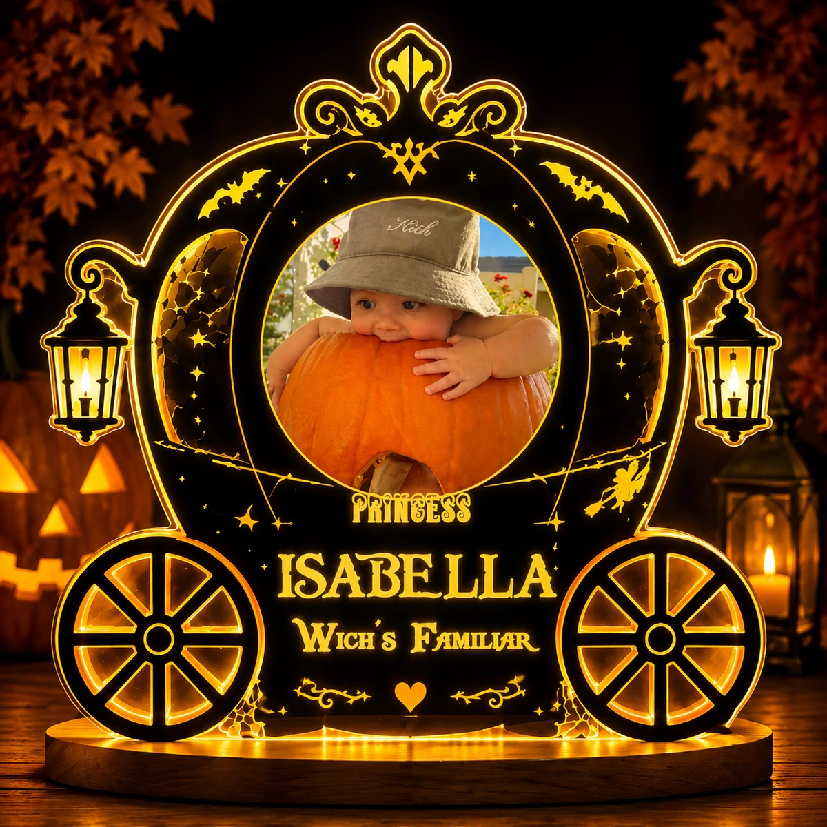 Personalized "Cinderella Carriage" Baby Photo Halloween Led Night Light
