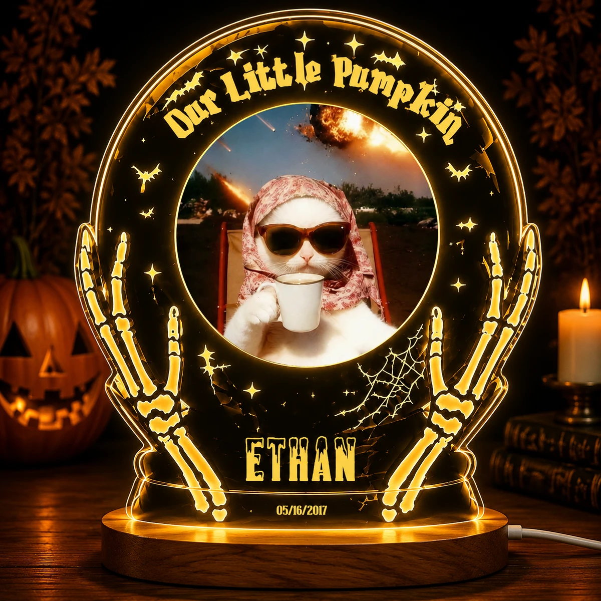 Personalized "Our Little Pumpkin" Pet Photo Halloween Globe Led Night Light