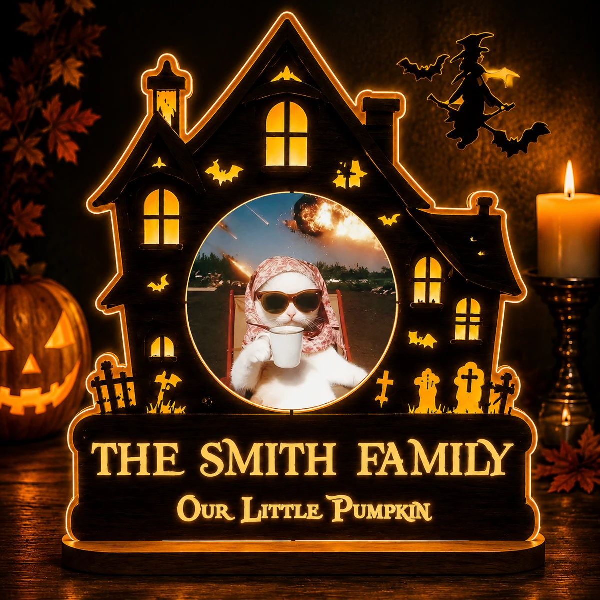 Personalized "Haunted House" Pet Photo Halloween Led Night Light