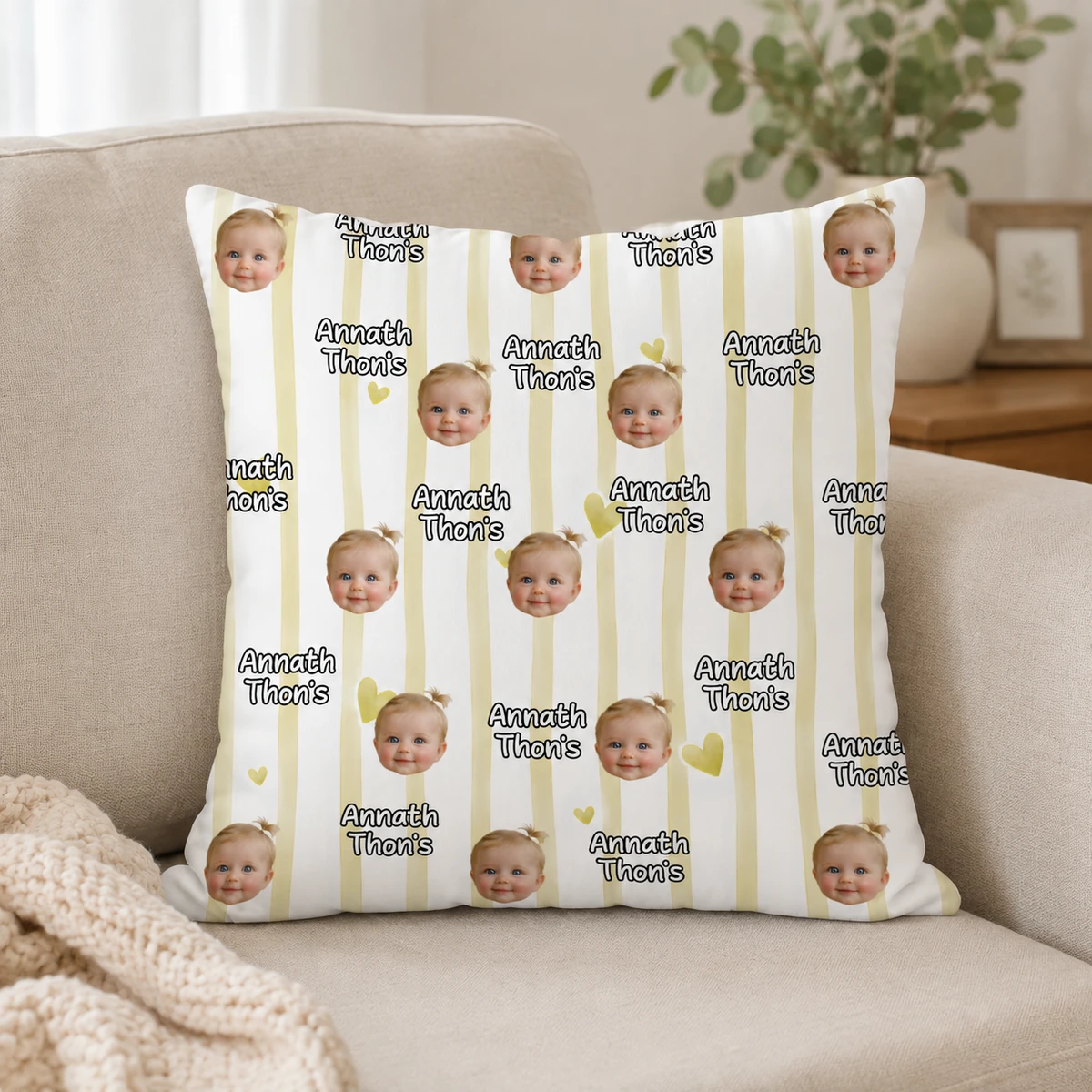 Custom Baby Face Pillow – Personalized Dad & Mom Photo Full Pillow, Gift For Parents