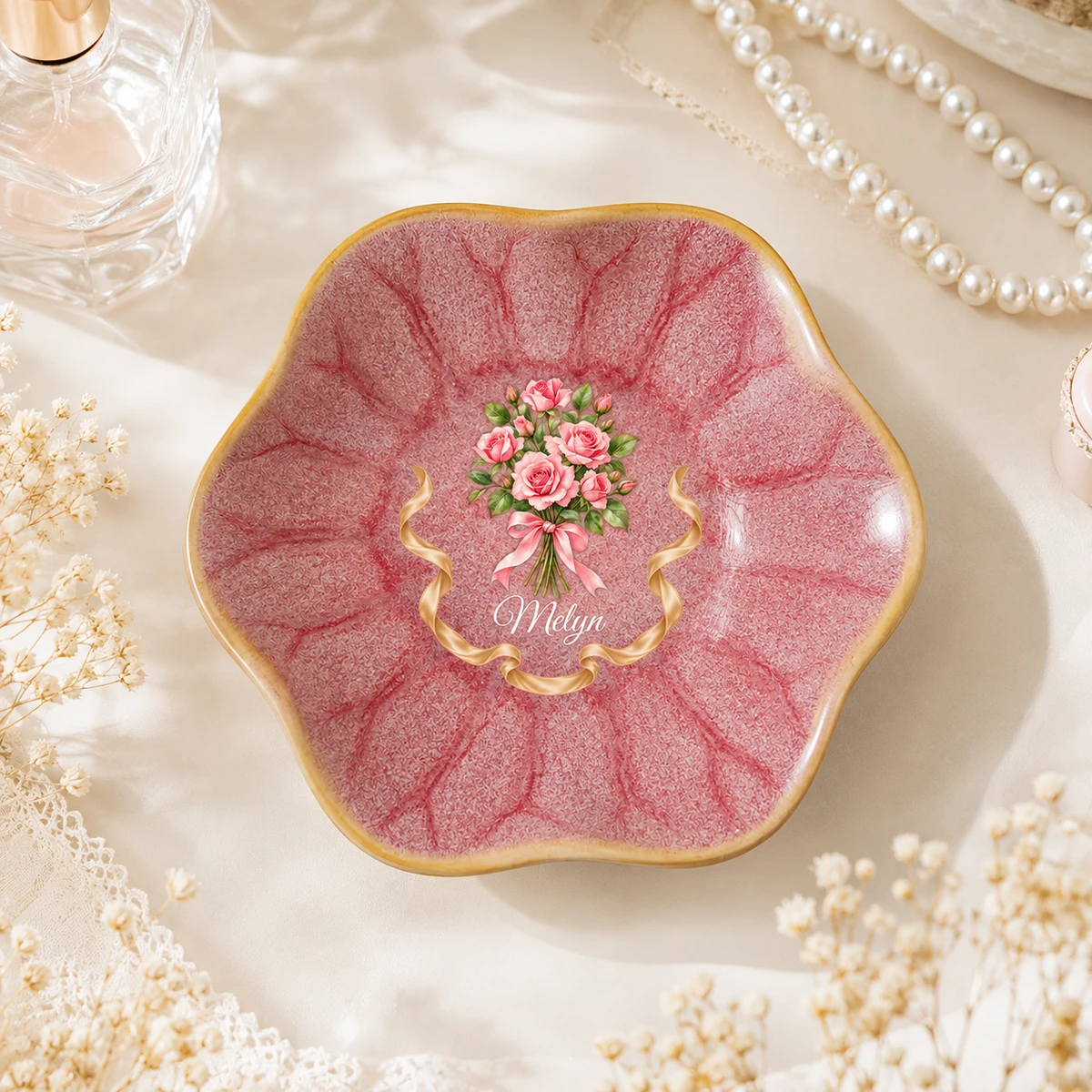 Birth Month Flower Gift For Her - Personalized Jewelry Dish