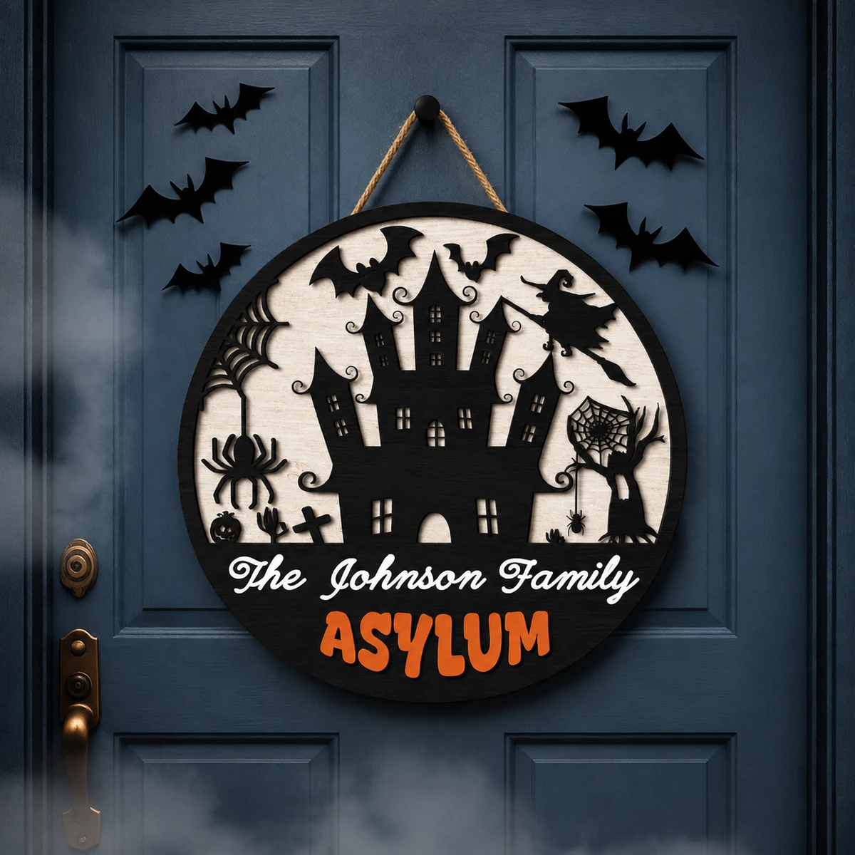 Custom Family Halloween Door Sign, Personalized Haunted House Name Plaque, Spooky Asylum Hanging Decor, Unique Halloween Home Gift