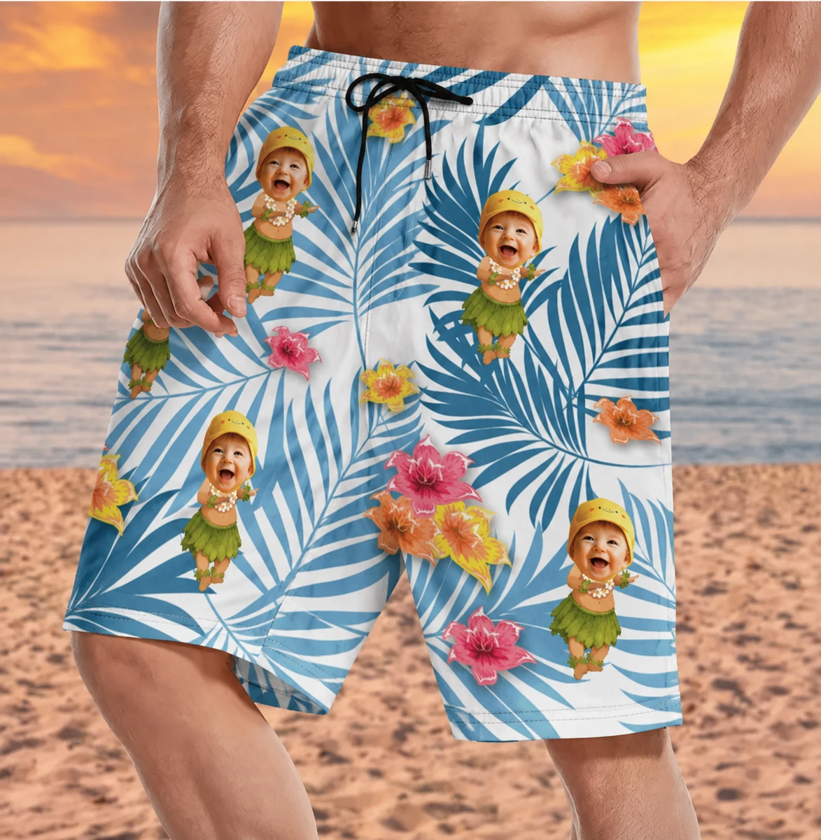 Custom Photo Hula Dancing - Personalized Unisex Beach Shorts