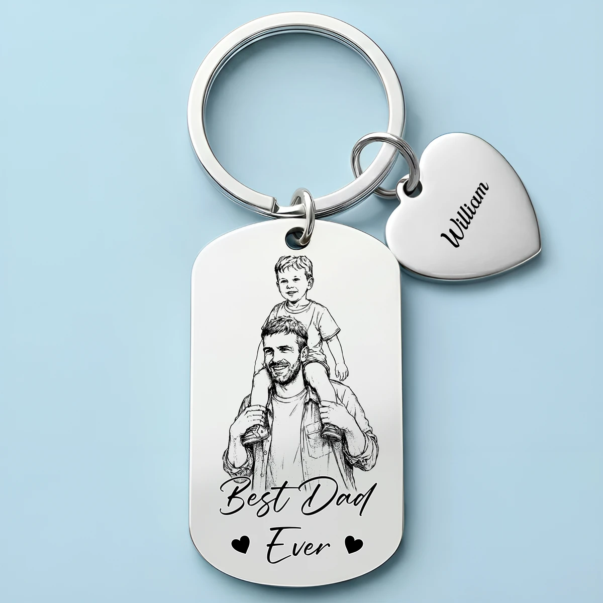Custom Photo Bold Sketch Best Dad Grandpa Ever We Love You - Personalized Stainless Steel Keychain