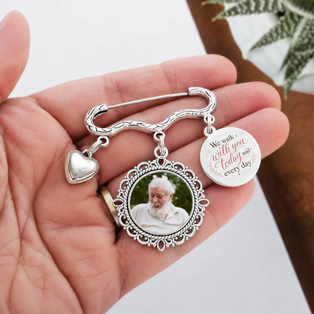 Custom Photo Wedding Walking Beside You Memorial - Personalized Lapel Pin