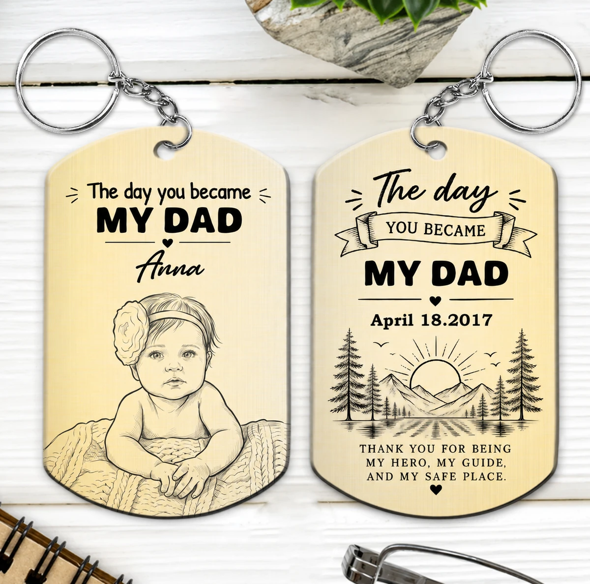 Custom Photo Pencil Sketch Calendar The Day You Became My Mom Dad - Personalized Aluminum Keychain