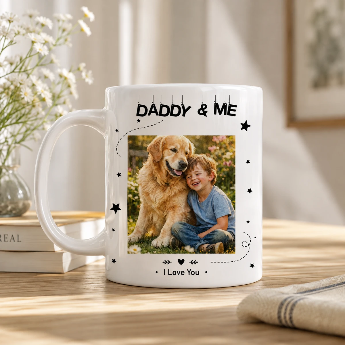 Custom Photo Watercolor Painting I Love You Daddy Grandpa Pet Dad - Personalized Mug