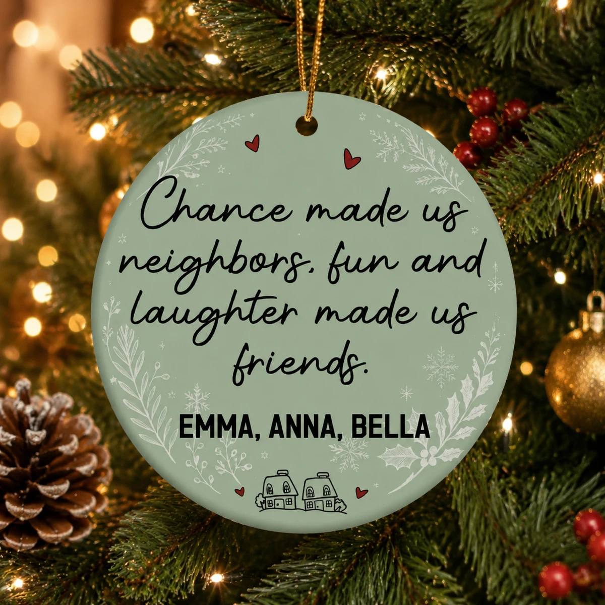 Personalized Ceramic Christmas Ornament Round Shape Custom Name Best Friends Quote Snowflake Christmas Gift