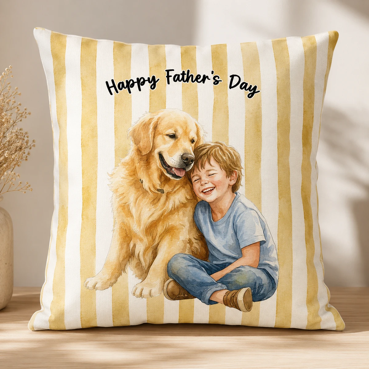 Custom Photo Watercolor Painting I Love You Daddy Grandpa Pet Dad - Personalized Pillow