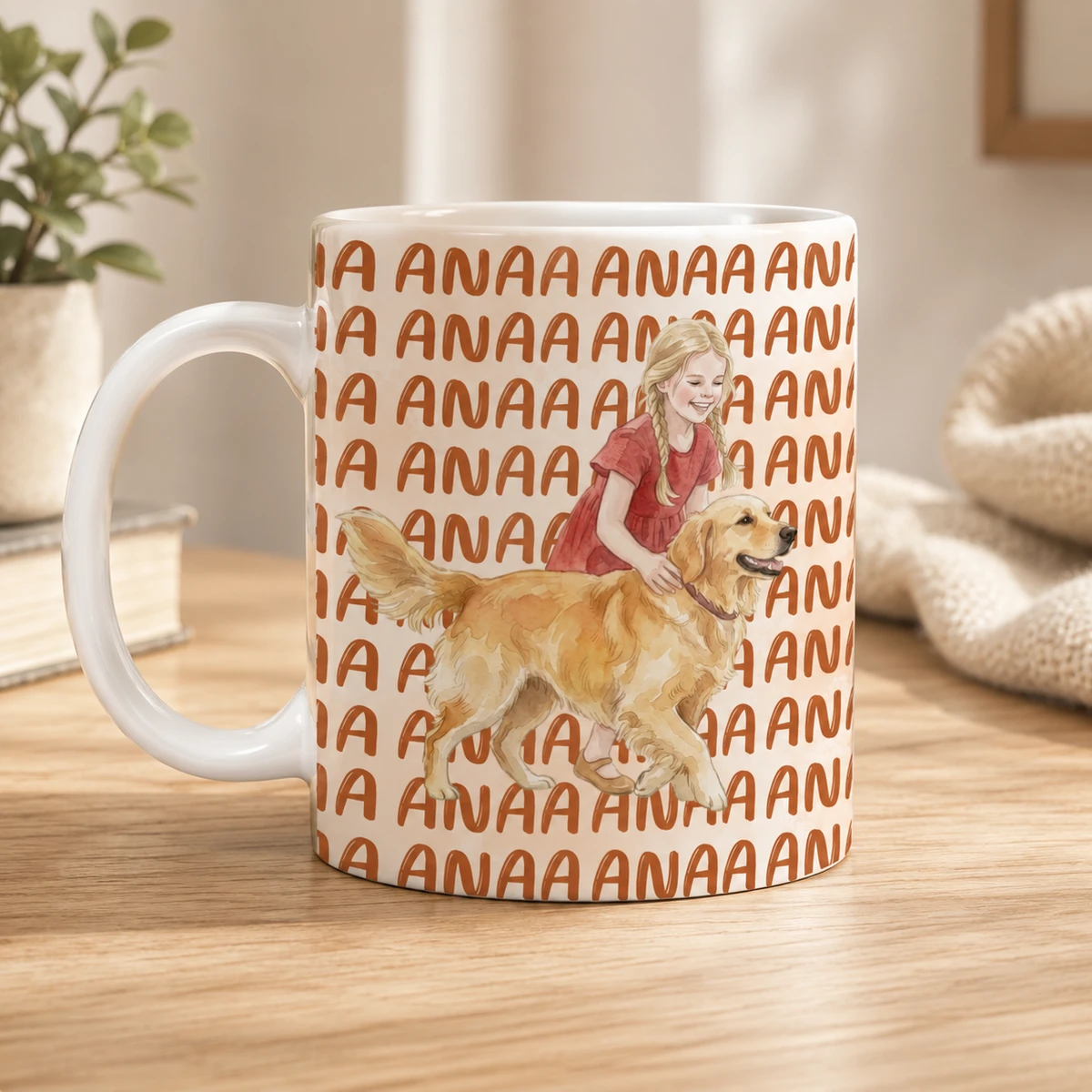 Custom Pet Portrait & Name Watercolor Style - Personalized Mug Cup