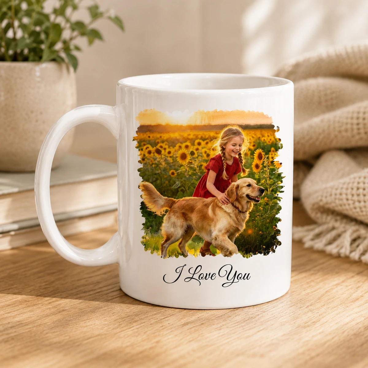Custom Photo Watercolor Painting I Love You Daddy Grandpa Pet Dad - Personalized Mug