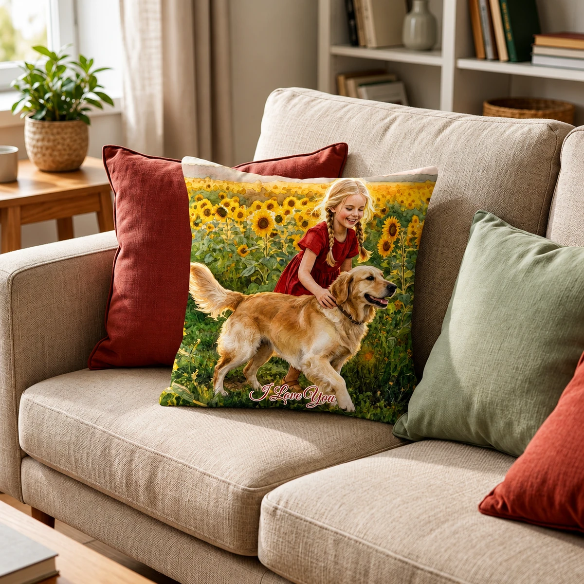 Custom Photo Watercolor Painting I Love You Daddy Grandpa Pet Dad - Personalized Pillow