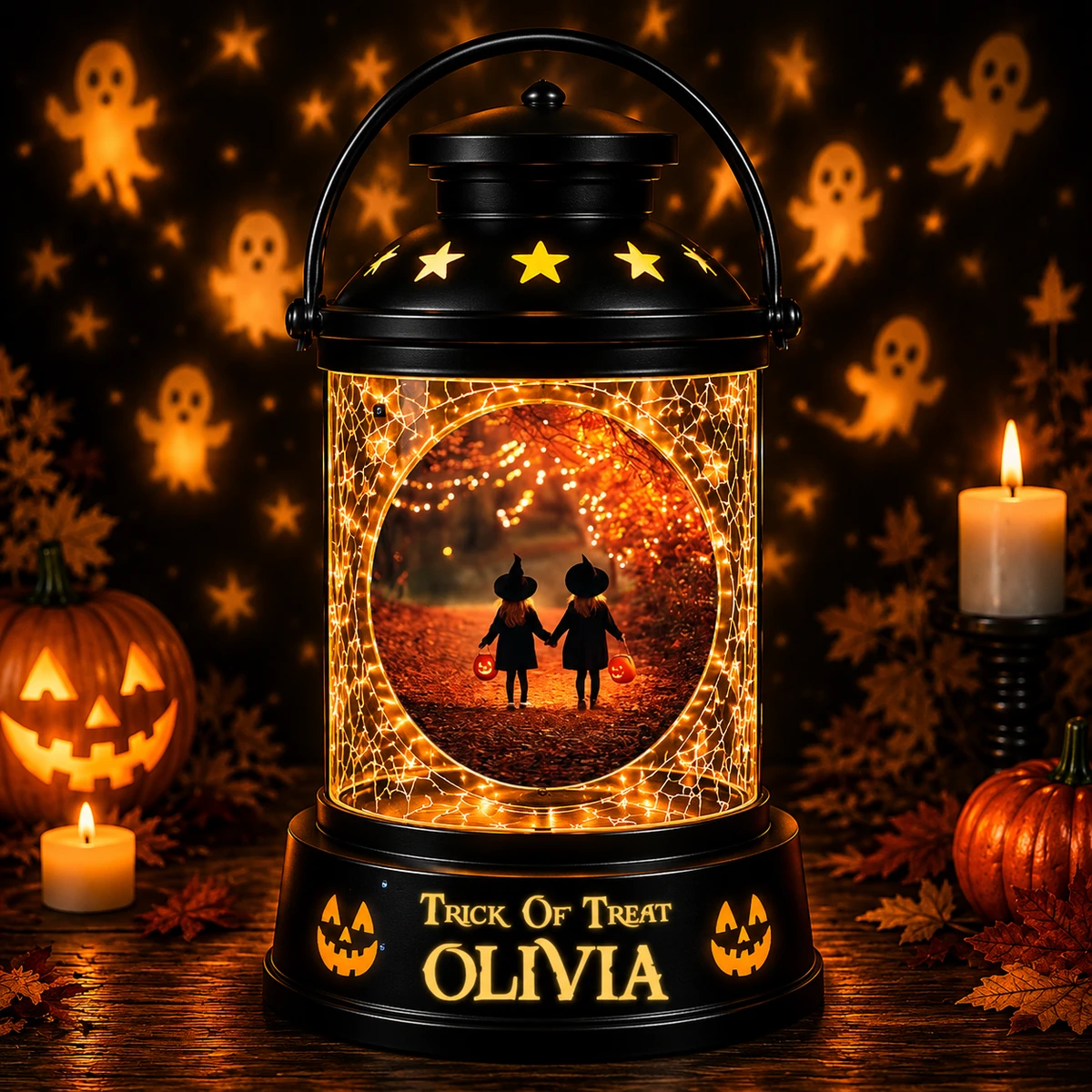 Personalized "Trick Or Treat" Lantern Photo Halloween Led Night Light