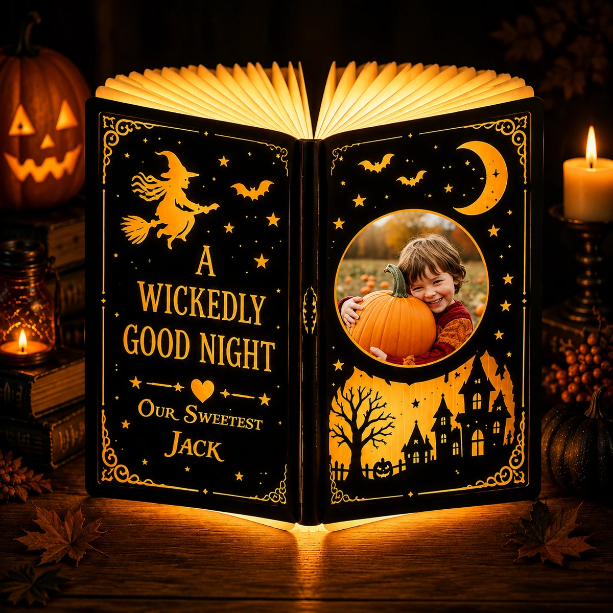 Personalized "A Wickedly Good Night" Book Photo Halloween Led Night Light