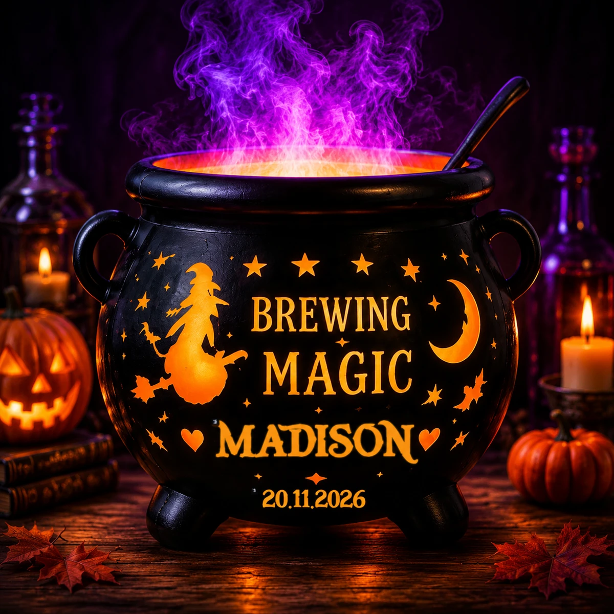 Personalized "Brewing Magic" Cauldron Halloween Led Night Light