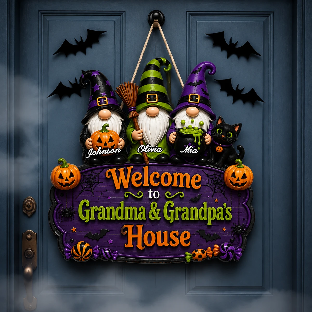Personalized Halloween Grandma & Grandpa Door Sign, Custom Grandparents Name Plaque, Gnome Witch Family Decor, Spooky Welcome Home Gift