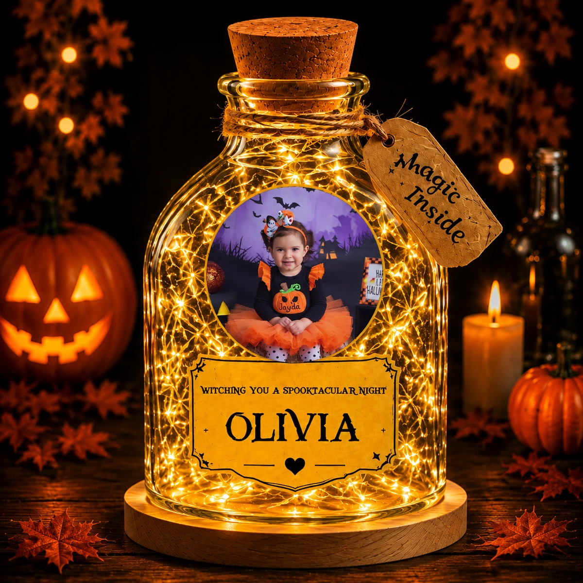 Personalized "Magic Inside" Bottle Baby Photo Halloween Led Night Light