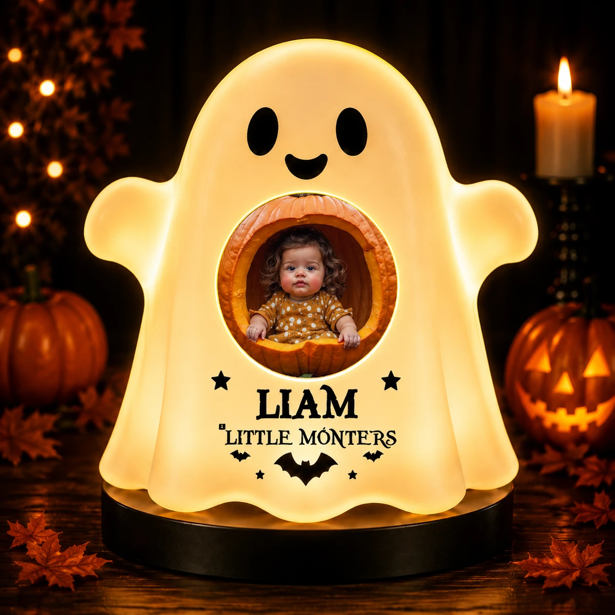 Personalized "Friendly Ghost" Baby Photo & Name Halloween Led Night Light