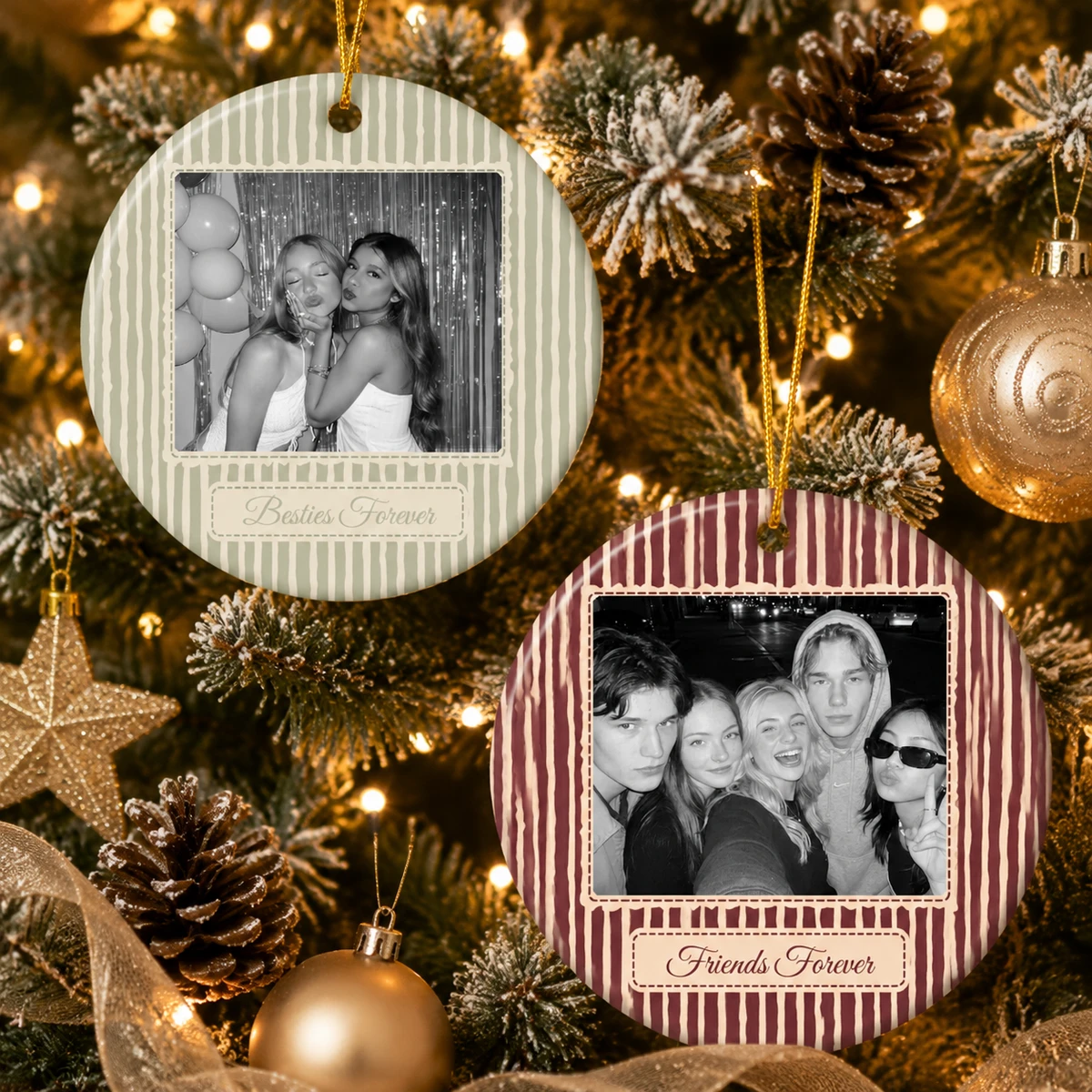 Personalized Ceramic Christmas Ornament Round Shape Custom Photo Best Friends Forever Memory Frame Christmas Gift