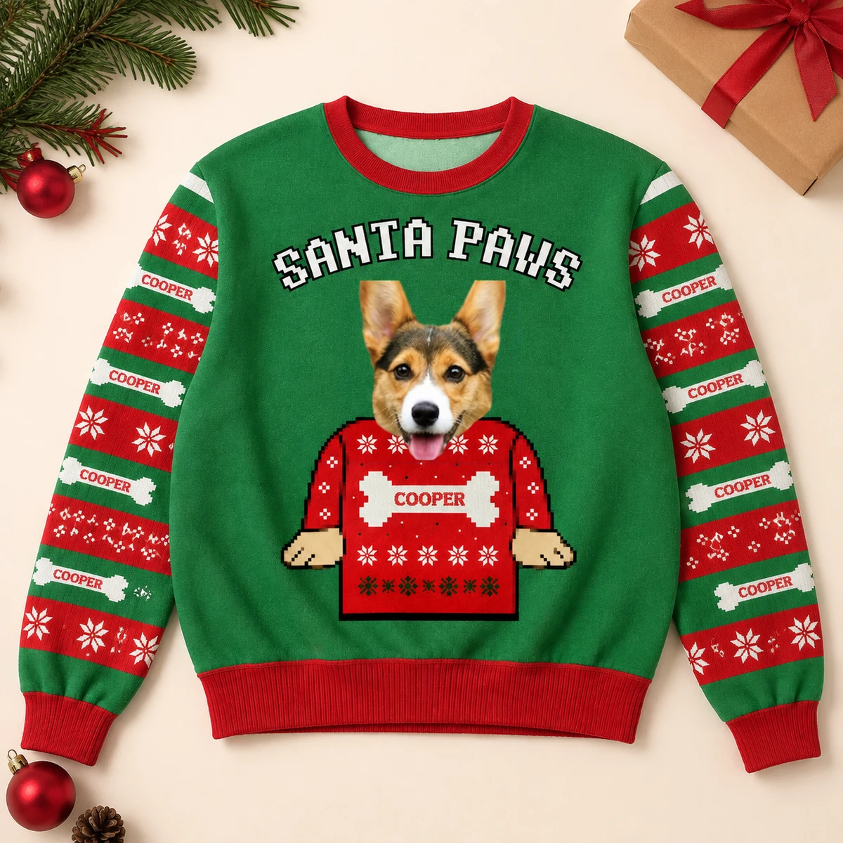 Santa Paws Dog Sweatshirt  - Personalized Custom Pet Face Christmas Sweatshirt