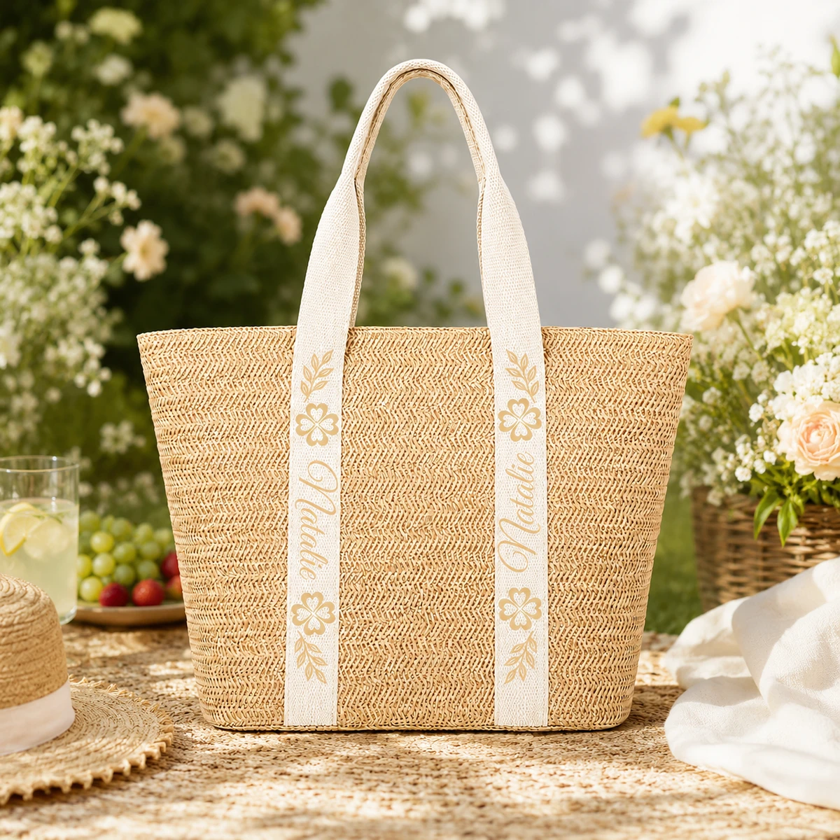 Colorful Name Summer Style - Personalized Straw Bag