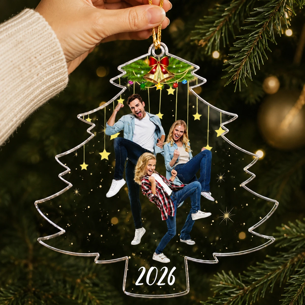Custom Photo On Christmas Tree - Personalized Acrylic Photo Ornament