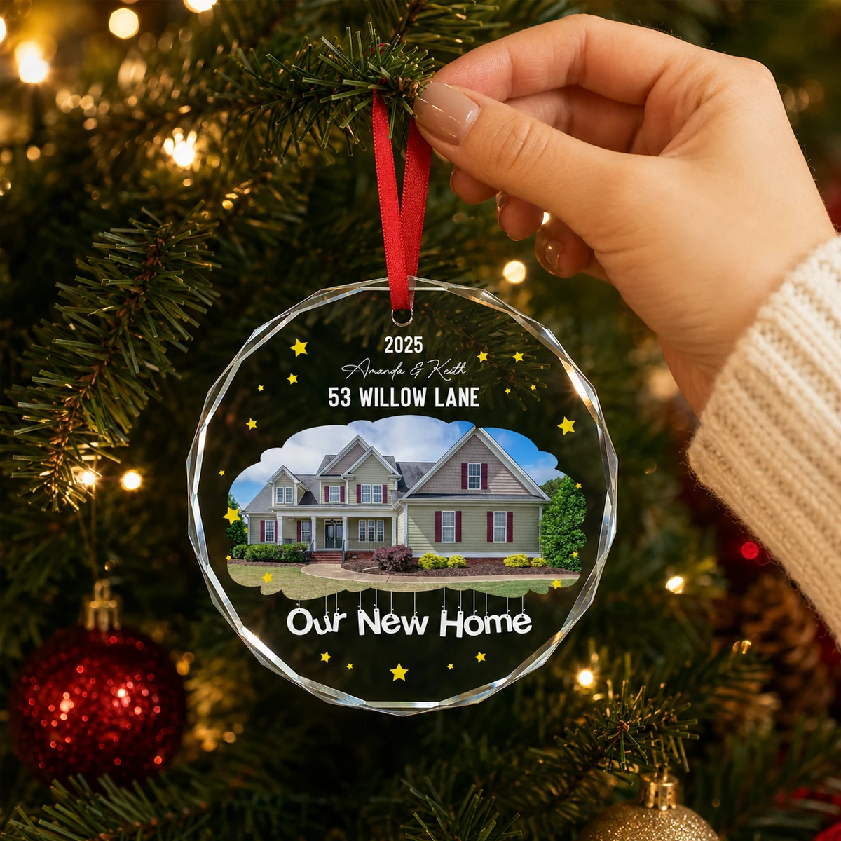 First Christmas At New Home - Personalized Glass Photo Ornament