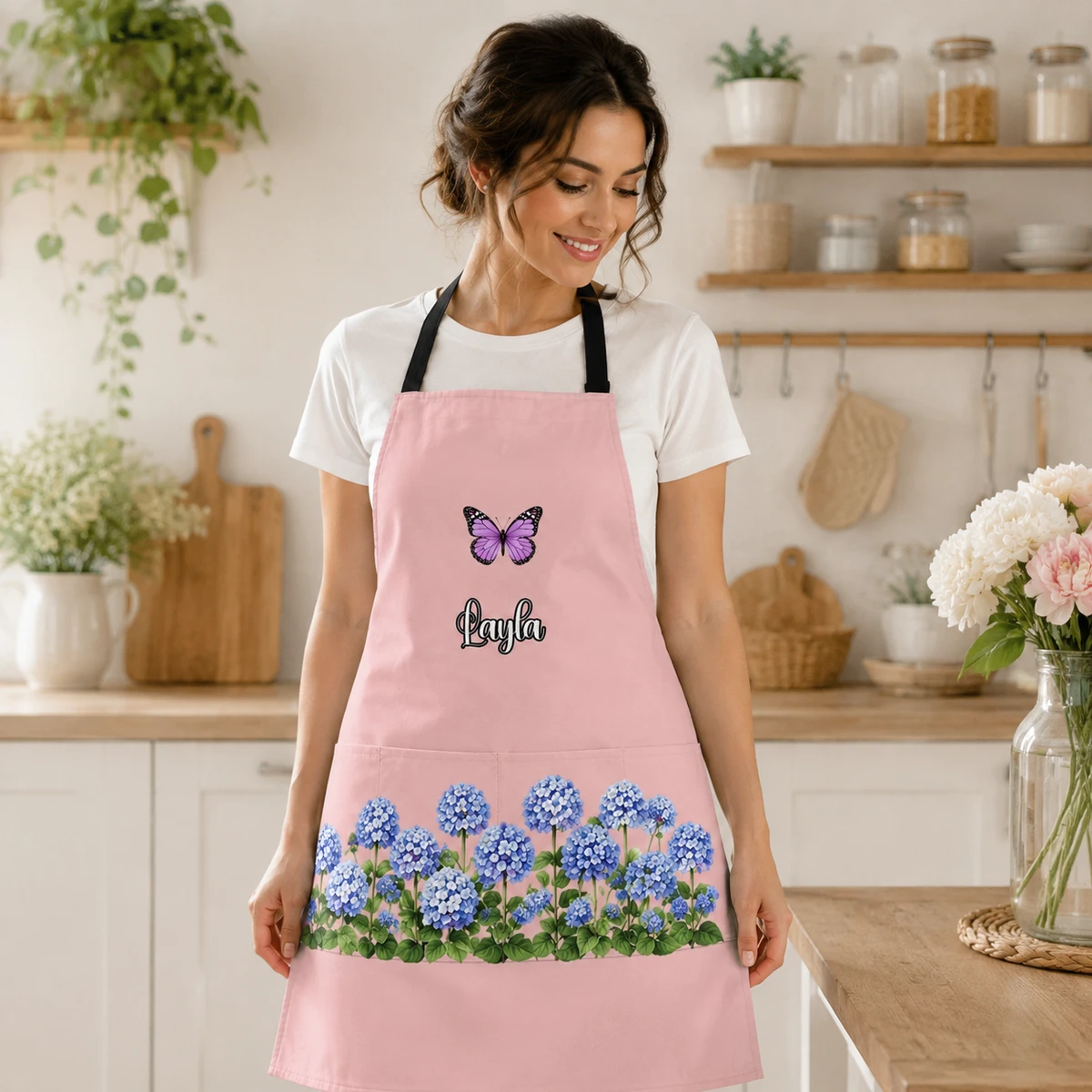 Birth Month Flower Watercolor Blooming In Love - Personalized Apron