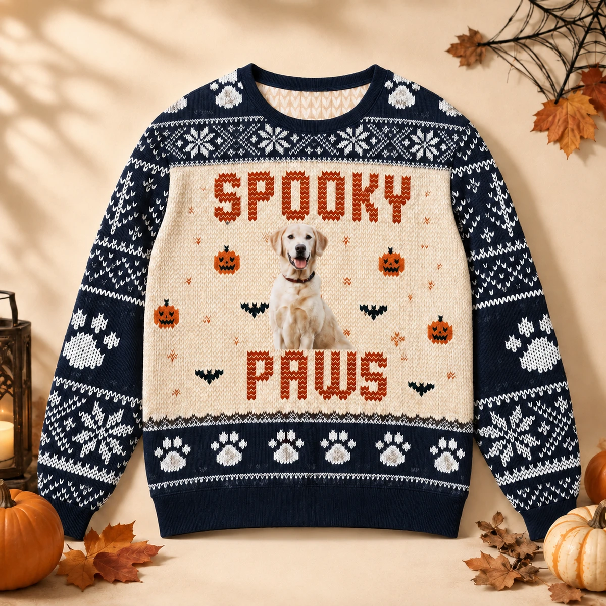 Spooky Paws Sweatshirt - Custom Pet Portrait Halloween Ugly Sweater
