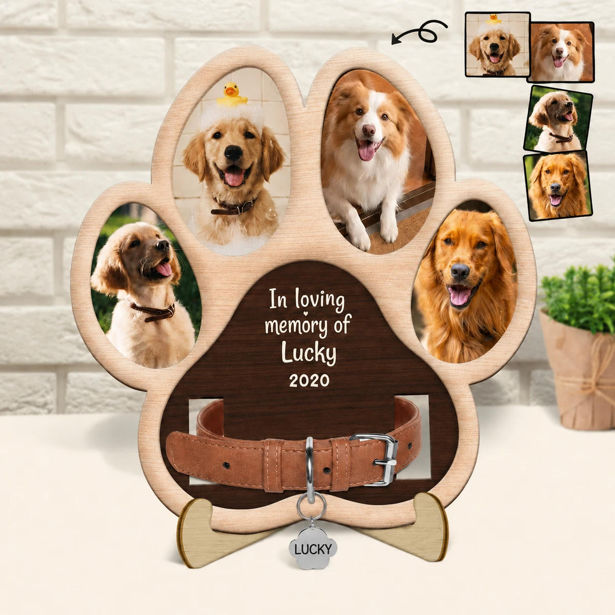 Custom Photo Paw Shape In Loving Memory - Memorial Gift For Dog Lover, Cat Mom, Pet Loss - Personalized 2-Layered Wooden Plaque With Stand