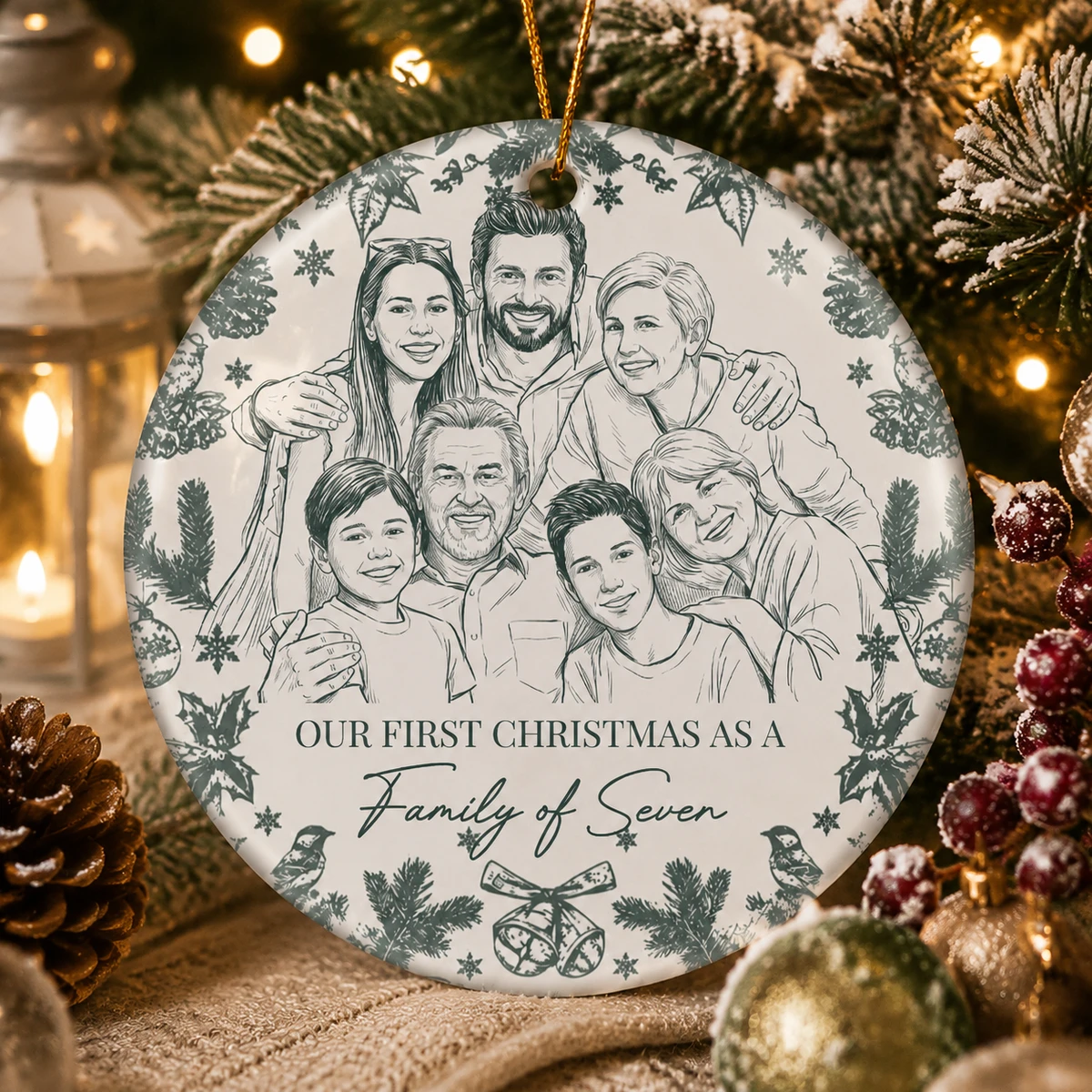 Personalized Ceramic Christmas Ornament Round Shape Custom Photo Family Portrait Sketch First Christmas Family Keepsake Christmas Gift