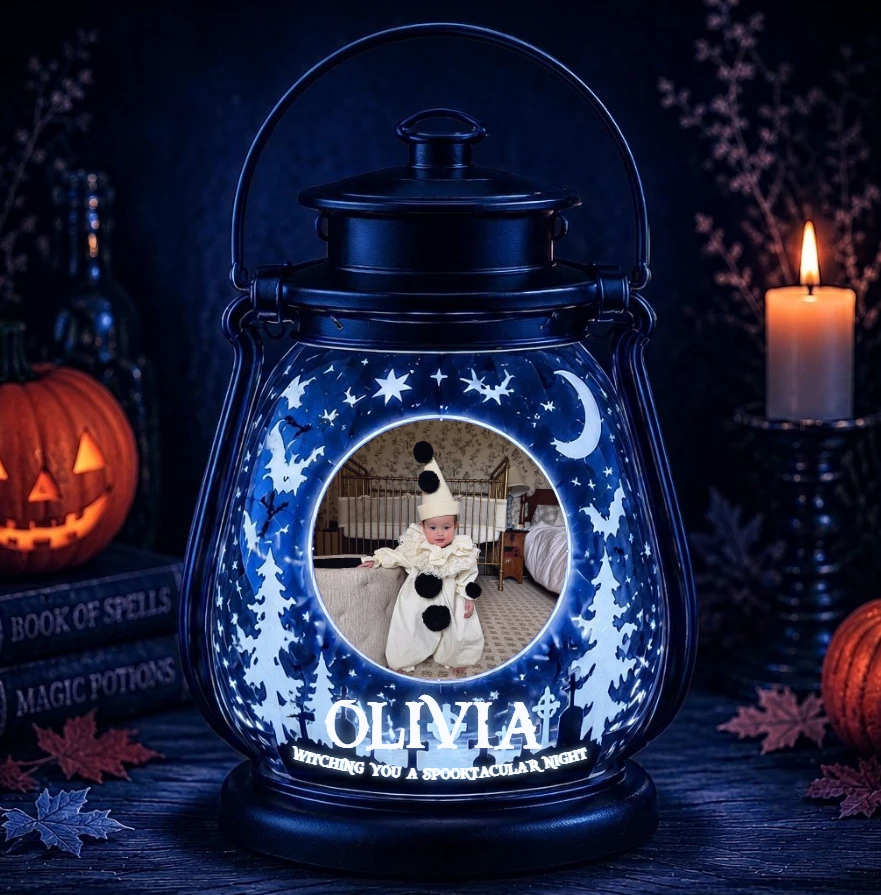 Personalized "Blue Lantern" Baby Photo & Name Halloween Led Night Light