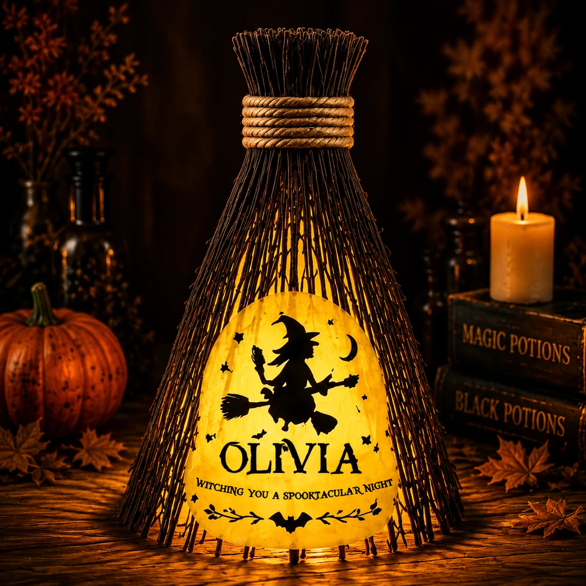Personalized "Witch Broom Bundle" Halloween Led Night Light