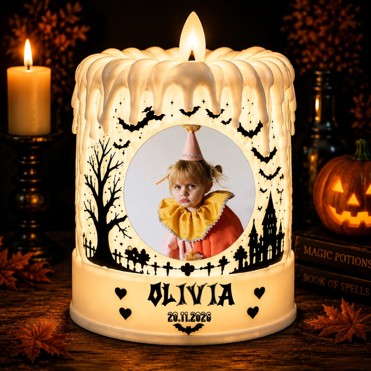 Personalized "Melting Candle" Baby Photo & Name Halloween Led Night Light