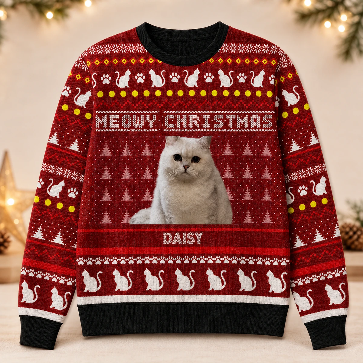 Custom Portrait And Name Cat Ugly Christmas Sweater