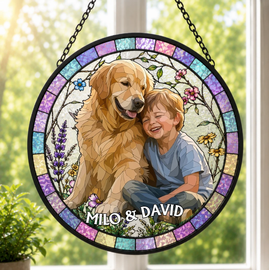 Custom Photo Stained Glass Portrait  Family - Personalized Stained Glass Window Hanging Suncatcher