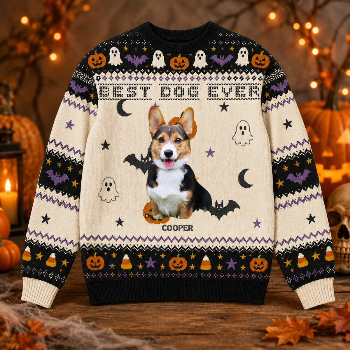 Personalized Pet Halloween Ugly Sweatshirt Custom Portrait Holiday Gift