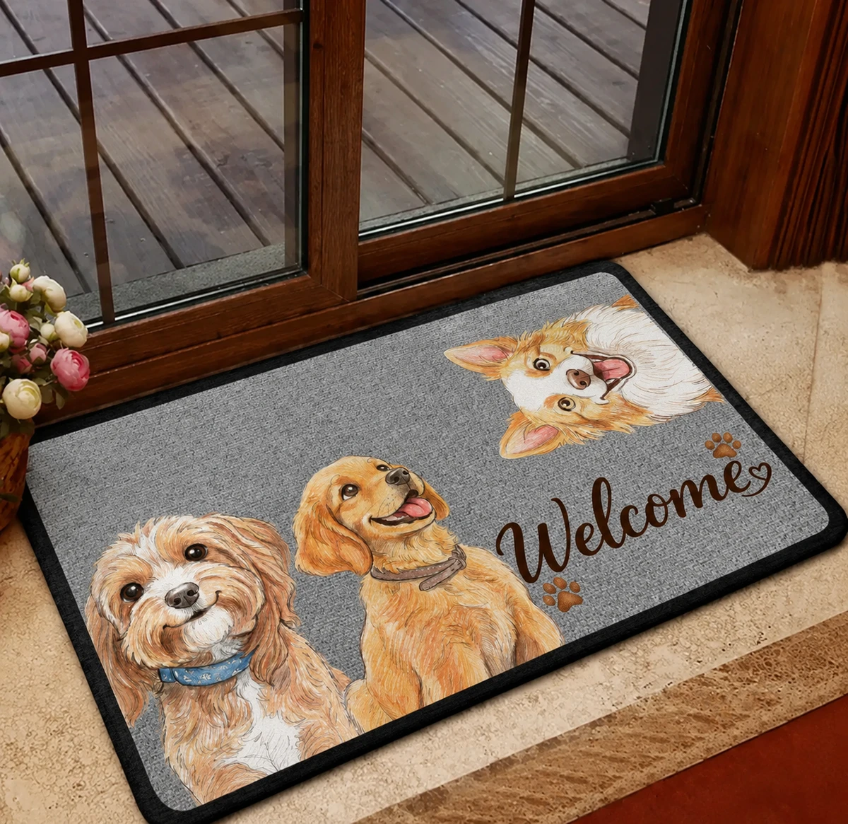 Custom Photo Colored Pencil Sketch Pet Dog Cat Portrait Welcome Home - Personalized Doormat