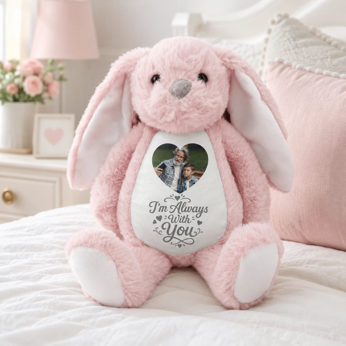 Custom Photo A Cuddle From Heaven Memorial - Personalized Soft Toy Bunny
